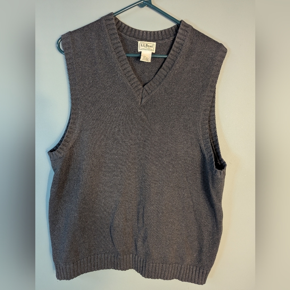 LL Bean Men’s 100% Cotton Vest Gray Pullover Size M Business